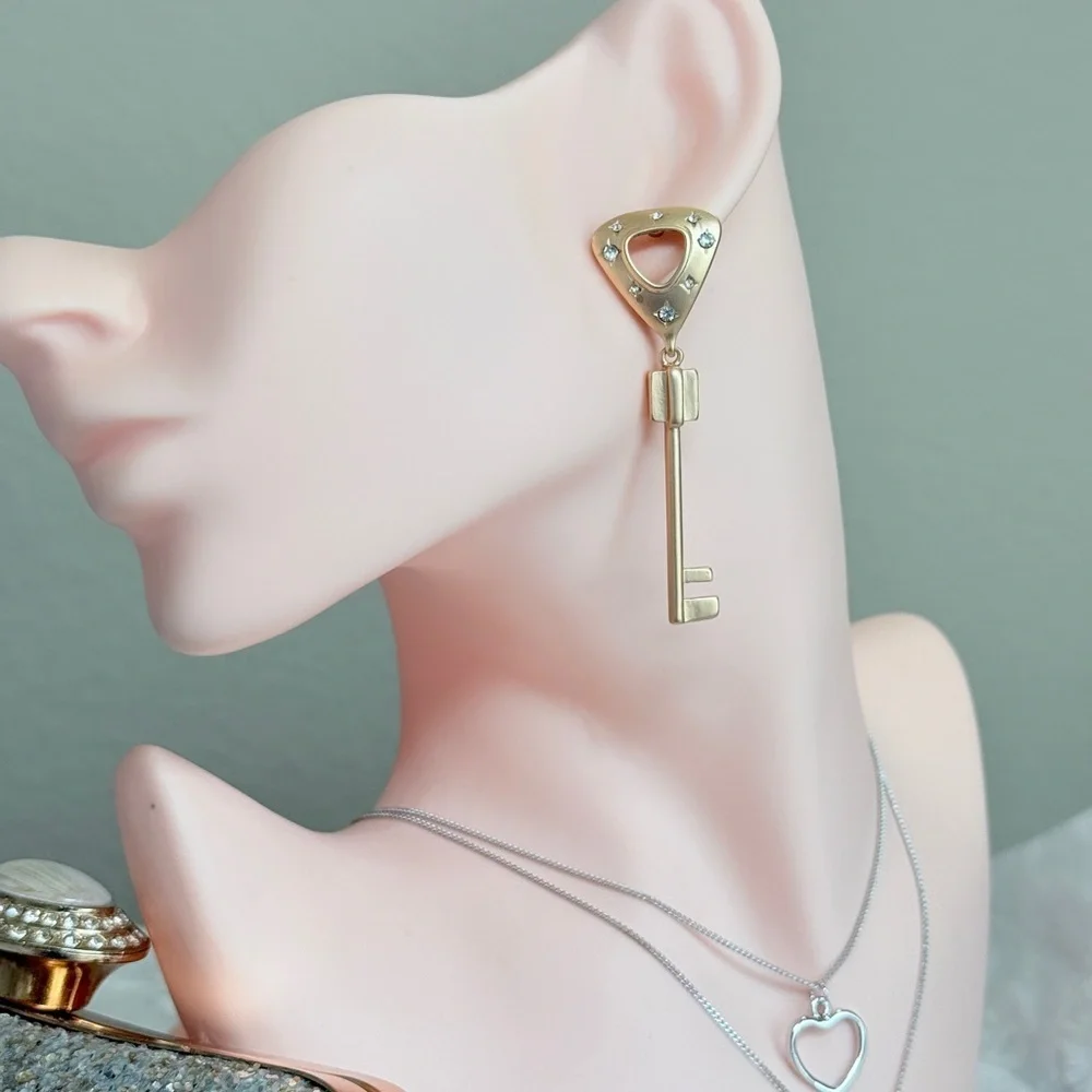 ⚜️ Gold Key Earrings with Silver Accents